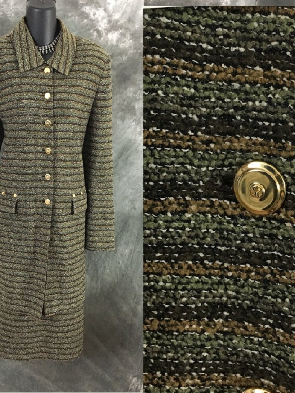 BEAUTIFUL St John collection knit green multi jacket skirt suit size 12